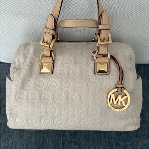 Michael Kors Beige Satchel with Gold Accents